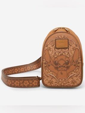 New Loungefly Disney Lilo & Stitch Tonal Stitch Carving Crossbody Sling Bag